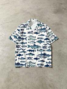 Whitmere Men's Animal Print Collar Short Sleeve Woven Loose Fit Plus Size Shirt, Streetwear, Graphic, Button, Button Front, Spring/Fall/Summer, Multicolor Boyfriend,Husband,Father Gift - Multicolor - View 14