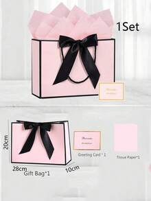 1/2/8pcs Pink Gift Bag Set, Includes 1 Gift Bag, 1 Tissue Paper, 1 Greeting Card With Ribbon, Shopping Tote Packaging Bag, Bowknot Decoration, Suitable For Girls, Weddings, Parties, Birthdays, Valentine's Day And More - Multicolor - View 13