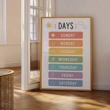 1 pieza Póster de calendario semanal sin marco, imprimible, arte de pared educativo para niños, tabla de aprendizaje, decoración de aula, descarga digital, apartamento estético, póster divertido de regreso a la escuela, esencial para dormitorio - Cartel de día laborable - Ver 5