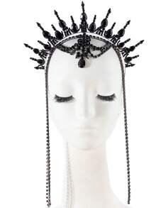 Exaggerated Rhinestone Crown Headband Carnival Geometric Tassel Headpiece Party Accessory - Multicolor - View 3