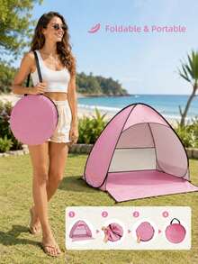 1pc Portable Pop-Up Beach Tent, UPF 50+ UV Protection Lightweight Instant Sun Shelter With Storage Bag And Ground Stakes, Foldable Outdoor Canopy For Women, Family Beach, Camping, Picnic, Park, Hiking, Fishing, Summer Travel Essential Gift - Multicolor - View 11