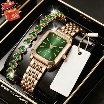 2PCS New Elegant & Exquisite Women's Jewelry Set, Versatile Fashion Watch + Heart Bracelet, Delicate Daily Wear, Gift For Mother / Girlfriend / Birthday / Valentine's Day / Anniversary / Women's Day / Christmas / Daily Commute