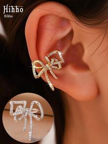 Hihho 1pc Elegant High-End Bow Knot Non-Pierced Ear Clips For Women, Fashionable Elegant Romantic Personalized Ear Jewelry, Suitable For Daily Wear, Holidays, Parties, Commuting, Can Be Paired With Earrings - Ear Bone Clip - View 1