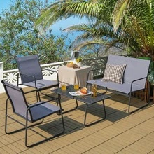 4 Pieces Of Metal Patio Furniture Chat Set With Tempered Glass Coffee Table - 1 - View 1
