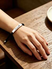suteyi Personalized Engraved Name Bracelet - Adjustable Black Cord Stainless Steel Bar Wristband Custom Gift For Her/Him - Multicolor - View 4