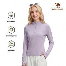 CAMEL CROWN Women's Outdoor Sports Quick-Dry Long Sleeve T-Shirt, Elastic Short Sleeve Fitness Running Yoga Top - Waffle Purple - View 8
