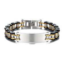 1pc Men's Stainless Steel Motorcycle Style Bracelet, Bicycle Chain ID Bar Design, Daily Wear, Birthday Gift For Father, Husband - Multicolor - View 10