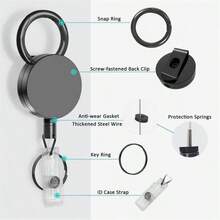 Llavero retráctil de metal con acabado galvanizado negro - Llavero retráctil multifuncional de espiral para hombres - Multicolor - Ver 6