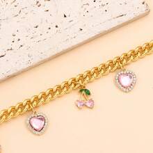 Sweet Cute Pink Gem CherryKeychain Korean Fruit Charm BagAccessorie Heart Bag Pendant Jewelry Girls Valentine's Day Gifts Handbag Extension Chain - Multicolor - View 4