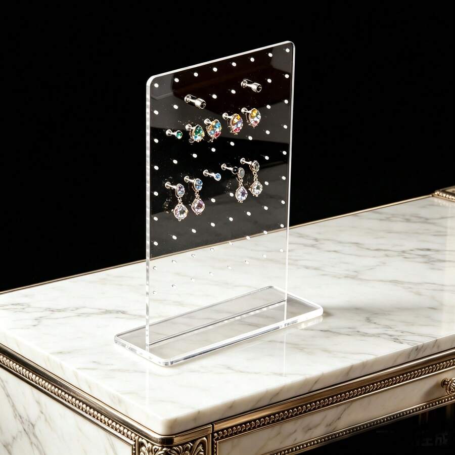 72-Hole Earring Holder, Acrylic Stud Earring Stand, Transparent Acrylic Earring & Lip Piercing Display Rack, Jewelry Display Stand, Storage Organizer, Women's Travel Essential, Back To School Dorm Storage, All-Season Desktop Decor - Transparent - View 1