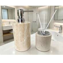 Luxury Marble Bathroom Accessories Set, Soap And Lotion Dispenser Bottles, Reed Diffuser With Tray, Elegant Vanity Storage Box, Home Decor - Beige - View 7