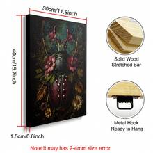 1pc Framed/Unframed Gothic Style Botanical Floral Beetle Pomegranate Canvas Poster, Dark Academia Floral Insect Wall Art Print, Minimalist Entryway/Entrance Aesthetic Decor Scroll Painting, Suitable For Dorm, Living Room, Bedroom Modern Home Decor - A - View 15