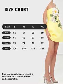 Chic Women's Yellow Sleeveless A-Line Mini Dress, Featuring Strapless Neckline And Exquisite 3D Rose Details, Perfect For Fashionable Parties - Màu vàng - Xem 9