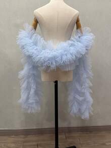1件白色蓬鬆薄紗婚禮新娘長條奢華白色披肩配件 - 彩色 - 查看 11