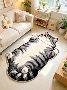 1 pieza Alfombra de piso con gato gris tumbado, alfombra de sala de estar, alfombra, alfombra de área de sala de estar, alfombra de área pequeña, tapete, decoración del hogar, alfombra de sala de estar grande, alfombra redonda, decoración del hogar de sala de estar, decoración de habitación, alfombra lavable, regalo de graduación - Gato gris tumbado - Ver 1