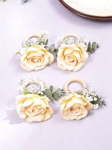 4Pcs Artificial Rose Napkin Rings For Wedding, Party, Prom, Dinner Tableware Accessories - Multicolor - View 19