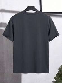 Navy Blue Pure Cotton Blouse, Round Neck, Short Sleeve, Summer Top With Sparkling Heart Design, Lightweight, Soft, Breathable, Casual Style, Ideal For Women - 深灰色 - 查看 2