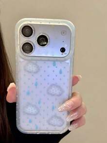 Funda de teléfono con nube de cristal de nicho Ins compatible con Apple 14 Pro Max 12 Pro sensación premium compatible con iPhone 13/11/8 Plus/7 Plus - gotas de lluvia azules - Ver 2