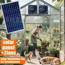 Solar Panel Fan Kit, 10W Solar Panel With 2 Fans, Intake Or Exhaust Fan, Suitable For Outdoor Backyard , Shed, Dog House, Pet House, RV Travel, Solar Powered - Black - View 10