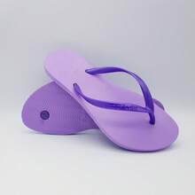 Kit Of 2 Pairs Of Women's Slim Flip-Flops, Flat Sandals, Lilac Green, Comfortable, Lightweight, Soft, Original F02 - Tím nhạt/Xanh lá cây - Xem 5