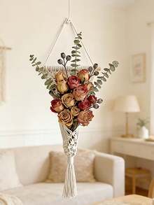 1個手工編織乾燥花收納籃裝飾，花卉吊飾，臥室背景牆與玄關吊飾，編織掛毯，復古牆面裝飾吊飾 - 彩色 - 查看 4