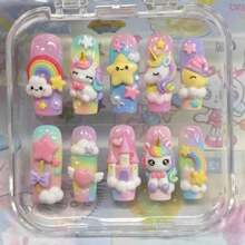 Handmade Nails Press On,Hard And Durable Nail Art 3D Unicorn & Rainbow Press On Nails, Handmade Kawaii Medium Square Fake Nails With Castle & Star Charms, Reusable Glossy Acrylic False Nails For US Women Daily Party
/ Universal In 899 Regions - 玫紅色 - 查看 2