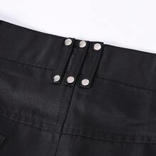 Rok Asimetris Gaya Dark Rock Punk Goth Eropa dan Amerika untuk Pakaian Panggung Pria, Desain Lubang Tali Ganda - Hitam - View 5
