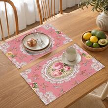 1pc Floral Pattern Placemat, Breakfast Mat, Coffee Mat, Coaster Set, Bowl & Plate Mat, Home Decor, Kitchen Accessory, Easy To Clean Placemat, Suitable For Home, Kitchen & Dining Table Decor, Holiday Gift, Multi-Piece Combination Pack, Linen Placemat - Multicolor - View 9