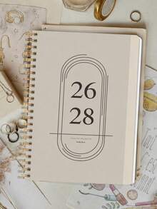 Trees 1pc 2026 Monthly Planner Notebook, A5 Minimalist Monthly Planner With Calendar Grid, Notes And To-Do List, Perfect Productivity Organizer For Home, Work And Study, Essential Office Desk Accessory - Champagne - View 1