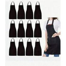 1/3/5pcs Women's Polyester Apron, Simple Style Black Apron With Pockets, Thickened Waist Apron, Fashionable Home Kitchen Workwear, Kitchen Supplies - Multicolor - View 1
