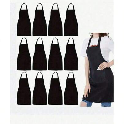 1/3/5pcs Women's Polyester Apron, Simple Style Black Apron With Pockets, Thickened Waist Apron, Fashionable Home Kitchen Workwear, Kitchen Supplies