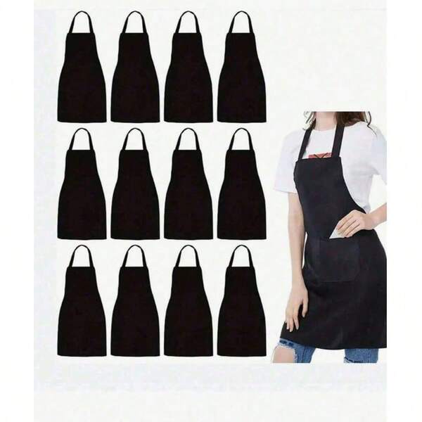 1/3/5 chiếc tạp dề nữ bằng polyester, tạp dề đen phong cách đơn giản có túi, tạp dề eo dày, đồ bảo hộ thời trang cho nhà bếp và làm việc tại nhà, dụng cụ nhà bếp