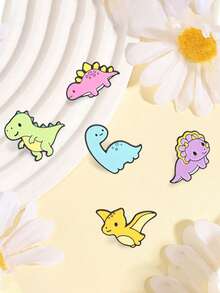 5pcs Cute Q-Version Little Dinosaur Enamel Brooches, Multiple Colors And Types Dinosaur Badges, Fashion Clothing Backpack Accessories, Best Gift For Friends - Multicolor - View 4