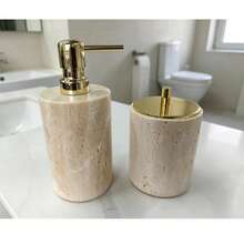 Luxury Marble Bathroom Accessories Set, Soap And Lotion Dispenser Bottles, Reed Diffuser With Tray, Elegant Vanity Storage Box, Home Decor - Beige - View 13