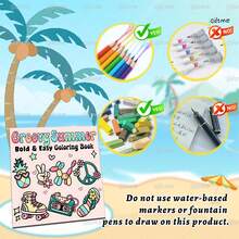 Groovy Summer: Student Coloring Book, 20 Pages Of Thick Line Simple Coloring, Relax And Refresh, Cool Summer, Back To School Gift, Summer Vacation, Includes 5 Stickers - Single Piece - View 4
