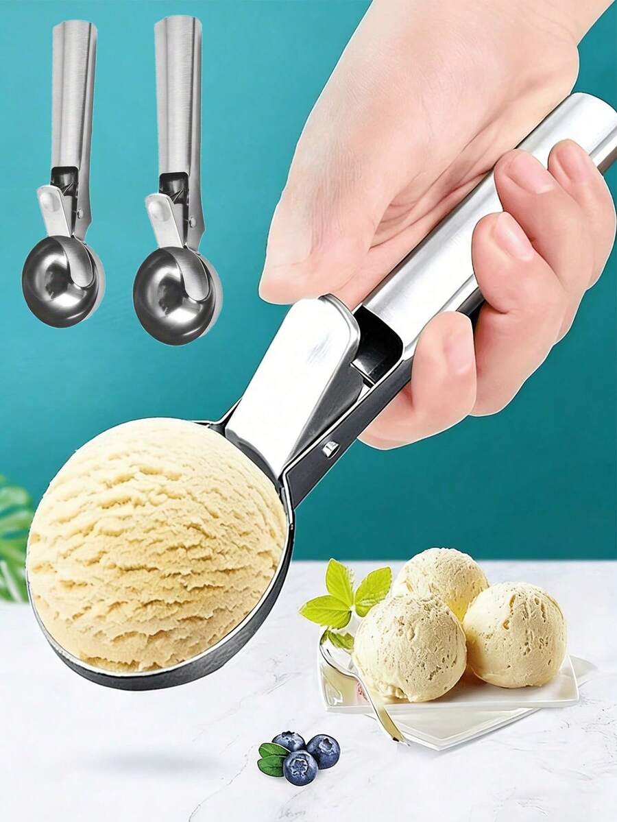 1pc Stainless Steel Ice Cream Scoop, Fruit Spoon, Durable Ball Excavator, Suitable For Watermelon, Cantaloupe, Papaya, Ice Cream And Fruit Scooping, Fruit Ball Spoon And Ice Cream Tool, Ice Cubes, Party, Travel, Outdoor, Wedding, Birthday, Camping, Graduation, Bachelorette Party, Kitchen Tool, Kitchen Essential,