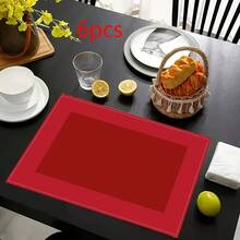 1/2/4/6/8入紅色餐墊，18"*12"(45*30cm)，2款金邊希臘回紋與純紅設計，100%聚酯纖維防水防污耐熱可機洗耐用桌墊，適用於居家、餐廳、B&B - 彩色 - 查看 20