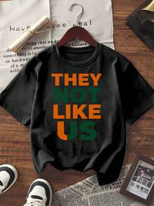 Unisex Casual Short Sleeve T-Shirt Graphic Print "They Not Like Us" Letter Print Crew Neck Loose Fit Daily Top - Black - View 1
