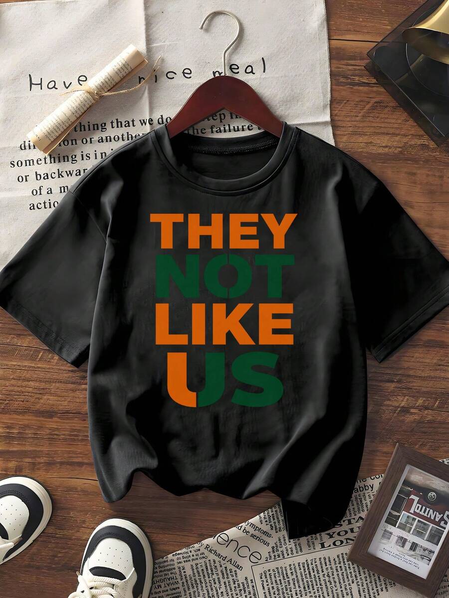 Unisex Casual Short Sleeve T-Shirt Graphic Print "They Not Like Us" Letter Print Crew Neck Loose Fit Daily Top - Black - View 1