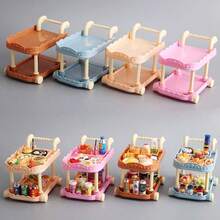 1 Set Mini Food Cart Set, Includes 1 Mini Food Cart And 10 Random Mini Food Models - Adult Mini Kitchen Toy Set, Miniature Objects, Dollhouse Miniature Models, Cute Small Figurines, Micro Landscape Cute Miniature Decorations, Miniature Models, Mini Objects - Multicolor - View 2