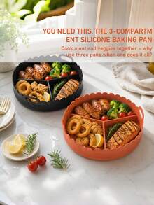3-Compartment Silicone Air Fryer Liner, Reusable Non-Stick Divided Liner, High Temperature Resistant Air Fryer Accessory, Cook Multiple Foods Simultaneously Without Flavor Mixing - View 5