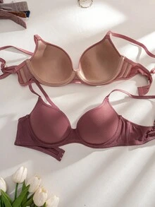6pcs/Set Women's Solid Color Ribbed Wireless Bra Comfortable Lingerie - Multicolor - View 6