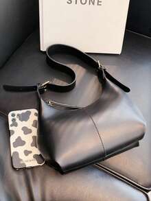 Minimalist Style Large Capacity Crossbody Bag/Handbag, Hobo Bag Minimalist Design, Solid Color, Lightweight, Portable - Suitable For Women, Beginners And White-Collar Professionals, Applicable For Girls, Women, Commuting, Shopping, Business Casual Style Women's Bag, Very Suitable For Office, Business Occasions And Work Use - Black - View 3