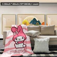 SANRIO 1件 Hello Kitty 主題客製化毛毯，可自訂個人化姓名，以 Hello Kitty 為主角搭配愛心元素，可愛甜美風格，柔軟舒適，可機洗，適用於沙發、床鋪、旅行，送給家人朋友的完美禮物 - 彩色 - 查看 4