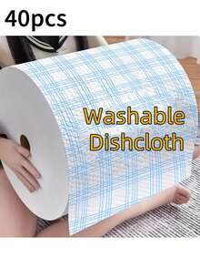 40 piezas de paños de limpieza absorbentes de cuadros azules de 20*20cm de uso múltiple - para uso húmedo y seco, paños de limpieza de cocina de alta absorción, servilletas desechables, adecuados para el hogar y el restaurante - Multicolor - Ver 1