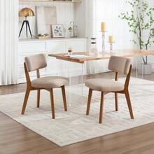 Set Of 2 Mid-Century Modern Style Dining Chairs, Solid Wood Legs, Upholstered Fabric Seat For Kitchen, Dining Room Or Office (Beige Linen) - Khaki - View 5