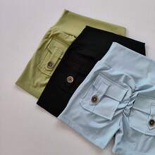 Pantalones cortos de cintura alta sin costuras para mujer, Pantalón deportivo ajustado con bolsillos para correr, entrenamiento, baile, levantamiento de cadera - Gris Oscuro - Ver 5