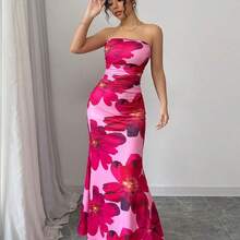 Vestido largo de tirantes con estampado floral elegante para mujer - Multicolor - Ver 5
