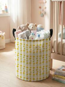1pc Bow Pattern Printed Large Capacity Foldable Round Storage Basket With Handle, Multi-Purpose Storage Basket For Nursery, Baby Diaper, Clothes, Toys And Other Accessories - Multicolor - View 19