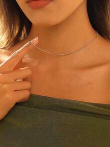 1pc Stainless Steel Snake Chain Necklace For Women, Suitable For Daily Wear, Niche Gift, Summer Beach Vacation - Silver - View 2